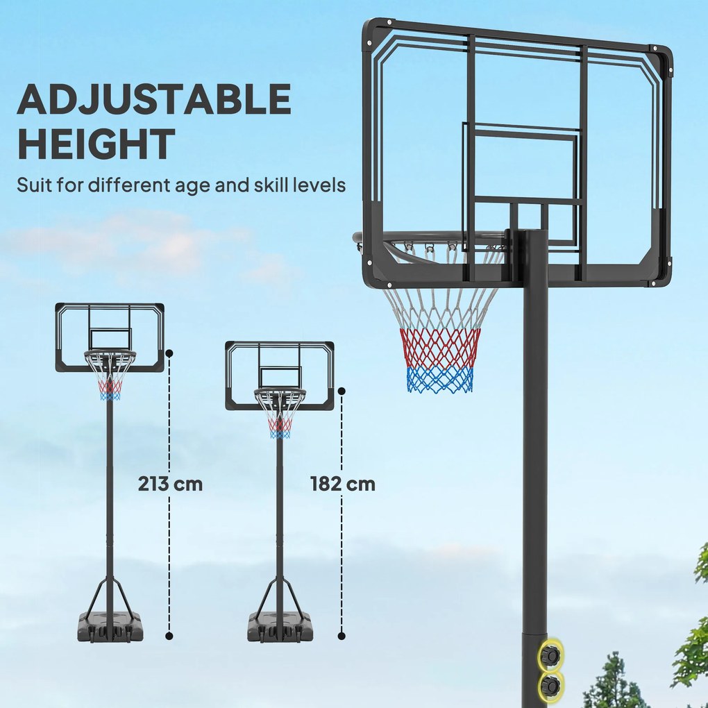 SPORTNOW Cos pentru baschet cu inaltime reglabila, 182-213 cm, Negru