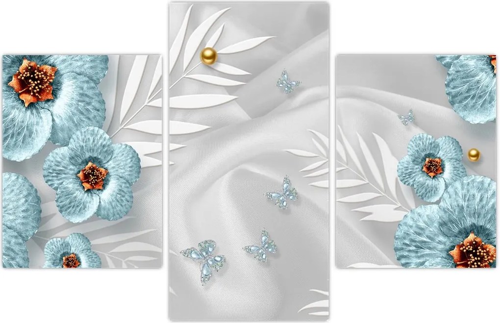 Tablou - 3D Flori albastre (90x60 cm)