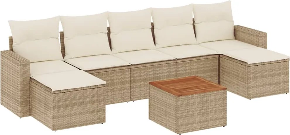 vidaXL Set canapele de grădină, 8 piese, cu perne, bej, poliratan