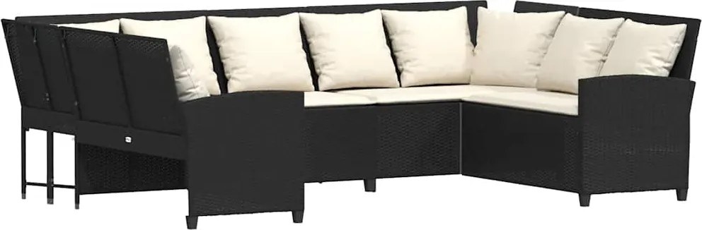 vidaXL Canapea de grădină cu perne, negru, poliratan