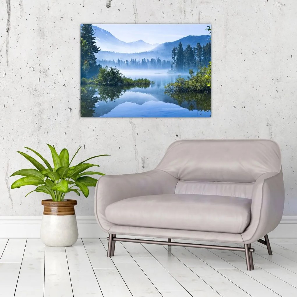 Tablou pe sticlă cu lac montan (70x50 cm)