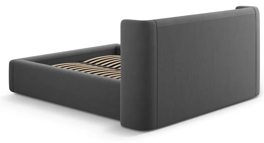 Pat matrimonial gri tapițat cu spațiu de depozitare cu somieră 160x200 cm Jason – Windsor &amp; Co Sofas