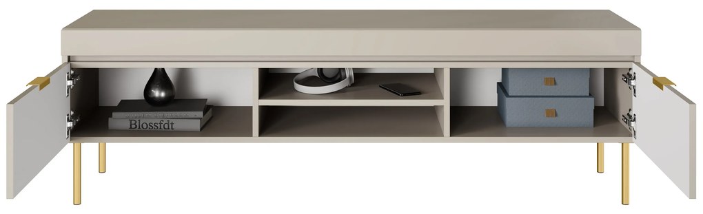 Dulap TV Sentia 157 cm pe soclu metalică - cașmir / auriu