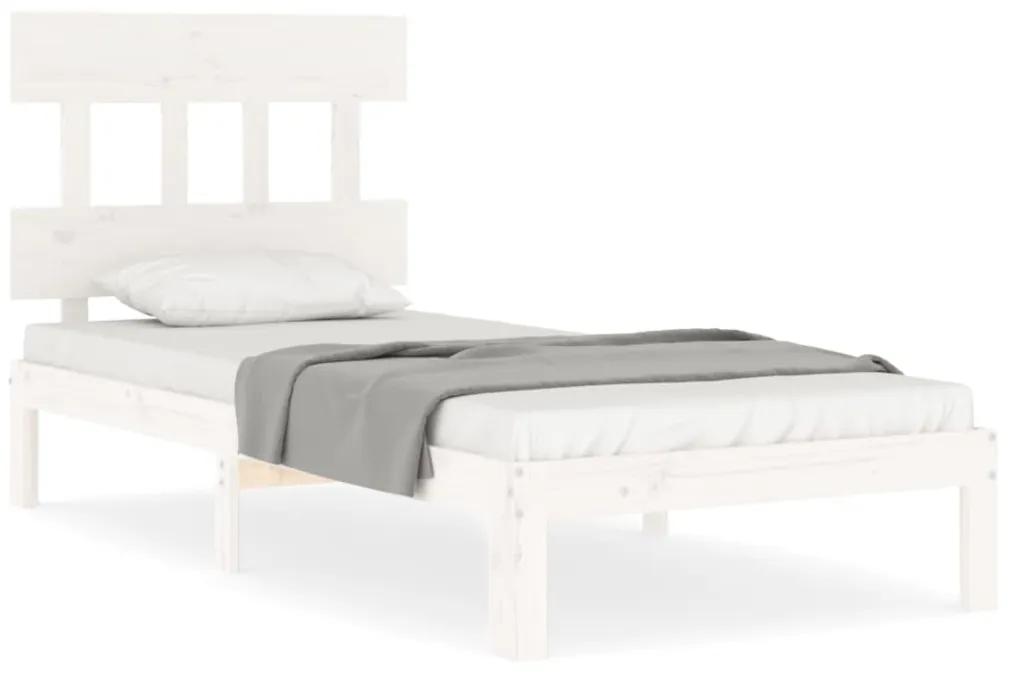3193557 vidaXL Cadru de pat cu tăblie single mic, alb, lemn masiv
