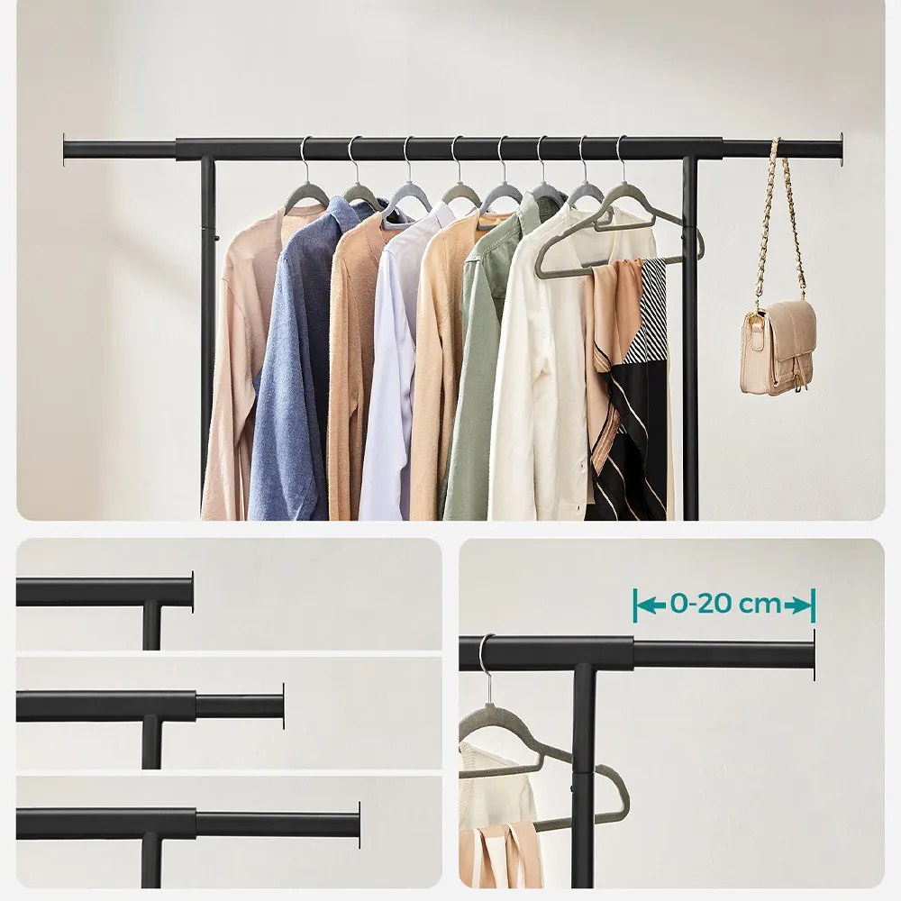 Suport pentru haine reglabil pe înălțime cu roți, negru