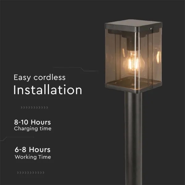 Lampă solară LED exterior cu senzor, 2,5W, 3,7V, 3000K, IP54, 2000 mAh, negru