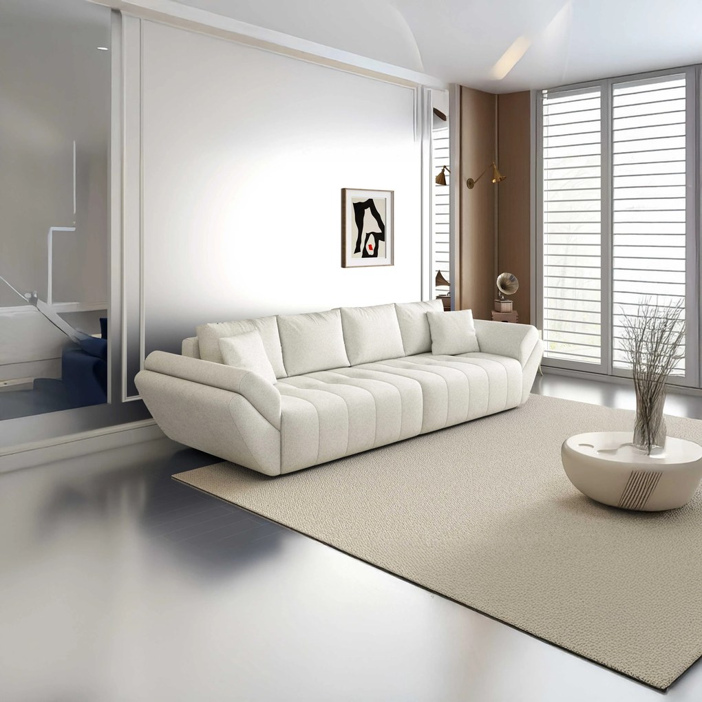 Canapea extensibilă dumonde cu ladă de depozitare si sezut confortabil din spuma high-density, Berlin Euphoria Ivory 300x100 cm