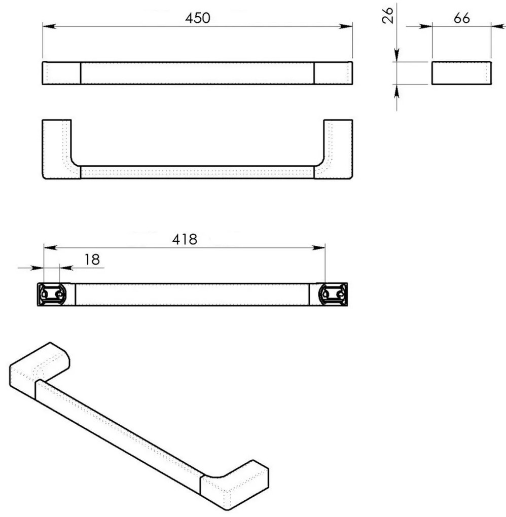 GEDY PI214514 Pirenei suport pentru prosoape 45 x6,6 cm, negru mat