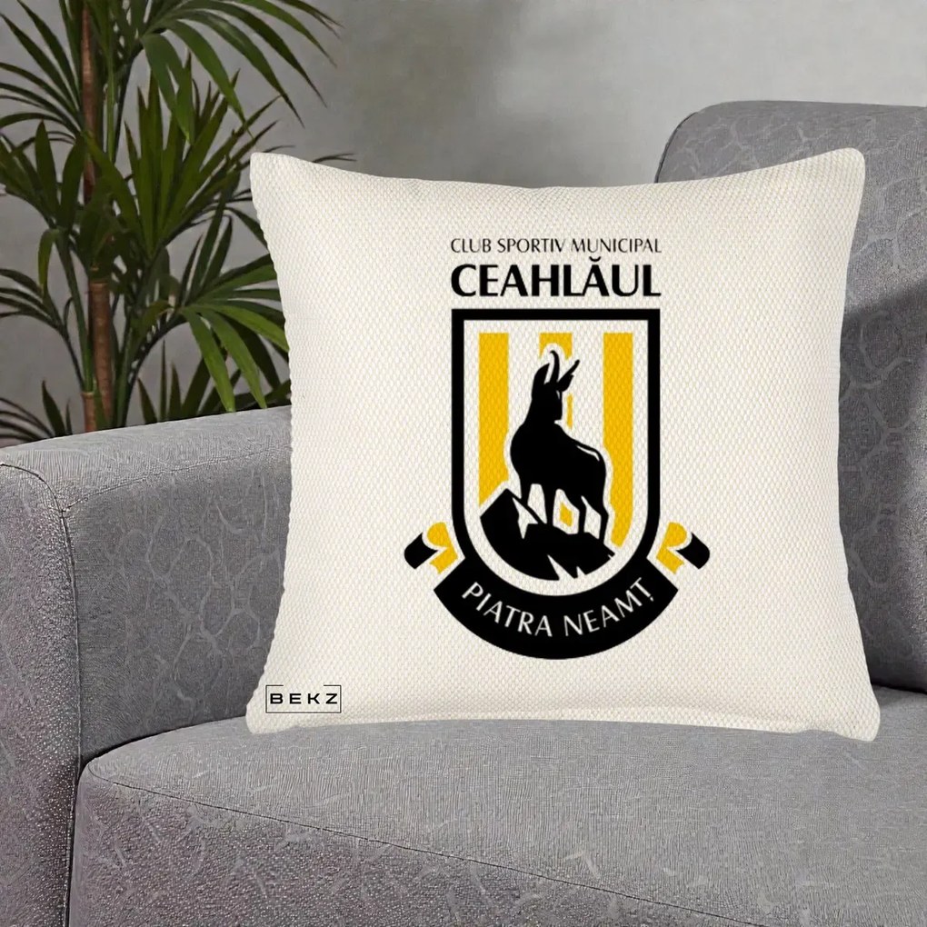 Perna Personalizata CSM Ceahlaul Piatra Neamt Fotbal, 40x40 cm, Crem Reliefat, Husa Detasabila, Perna Inclusa, BEKZ®
