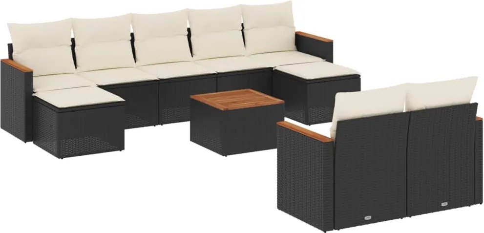 vidaXL Set canapele de grădină cu perne, 10 piese, negru, poliratan
