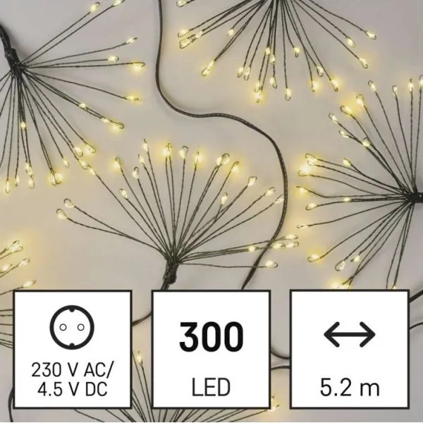 Ghirlandă LED de Crăciun, 300 LED, 5,2+3 m, alb cald