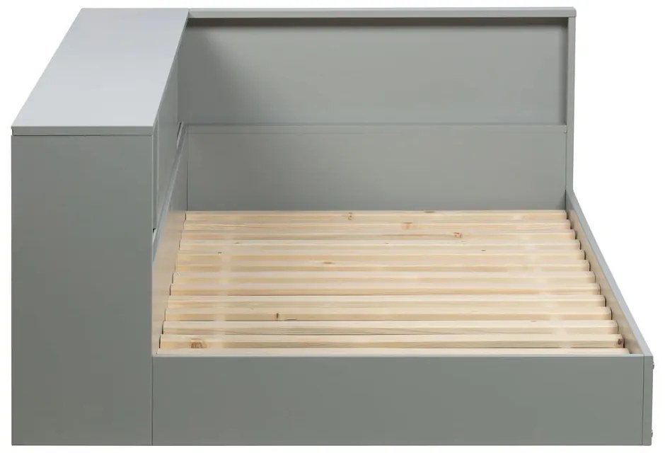 Pat single din lemn de pin WOOOD Connect, 90 x 200 cm, gri