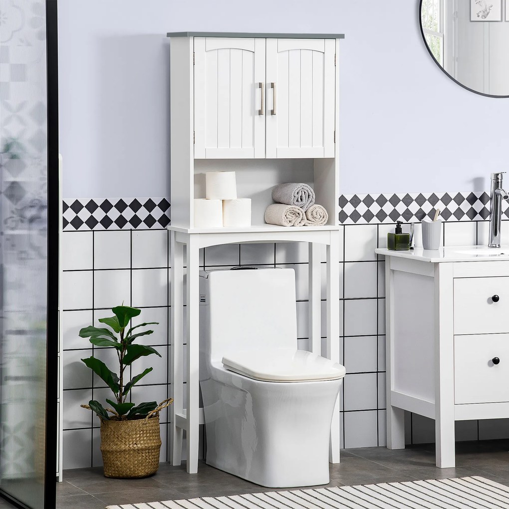 kleankin Dulap WC deasupra toaletei cu dulap dublu, raft reglabil și compartimente deschise, alb | Aosom Romania