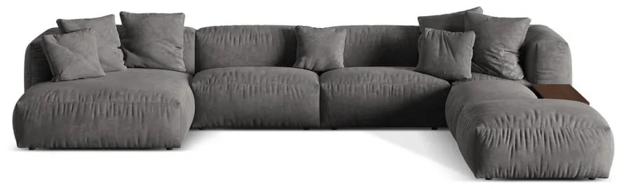 Colțar modular gri cu tapițerie din catifea (cu colț pe partea dreaptă/în formă de "U") Martina – Micadoni