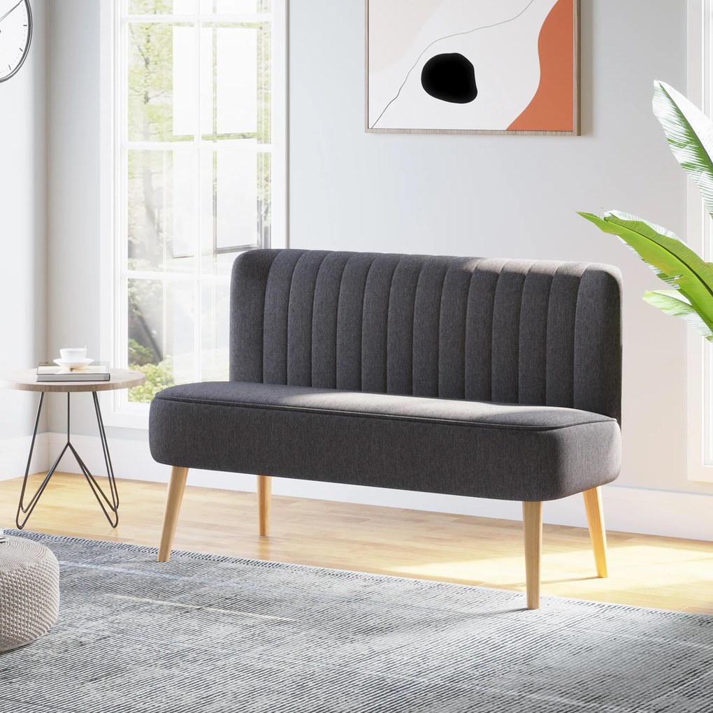 HOMCOM Canapea 2 Locuri din Material Textil fără Brațe cu Cusături, Canapea Compactă Modernă cu Picioare din Lemn de Cauciuc pentru Living, 117x56.5x77 cm, Gri Închis | Aosom Romania