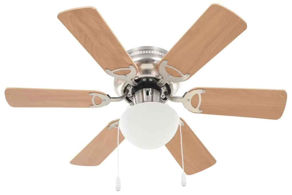 Ventilator tavan decorativ cu iluminare, 82 cm, maro deschis
