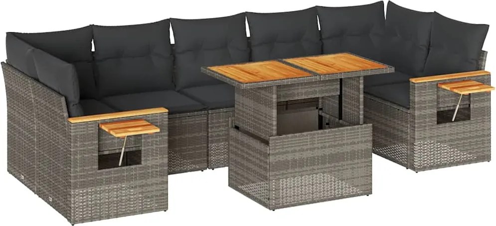 vidaXL Set canapele grădină cu perne 8 piese gri poliratan/lemn acacia