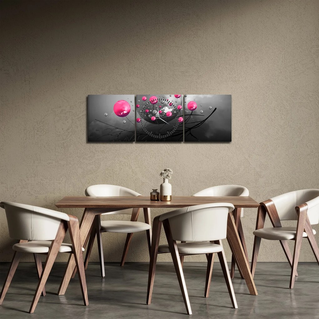 Tabloul cu bile abstracte roz (cu ceas) (90x30 cm)
