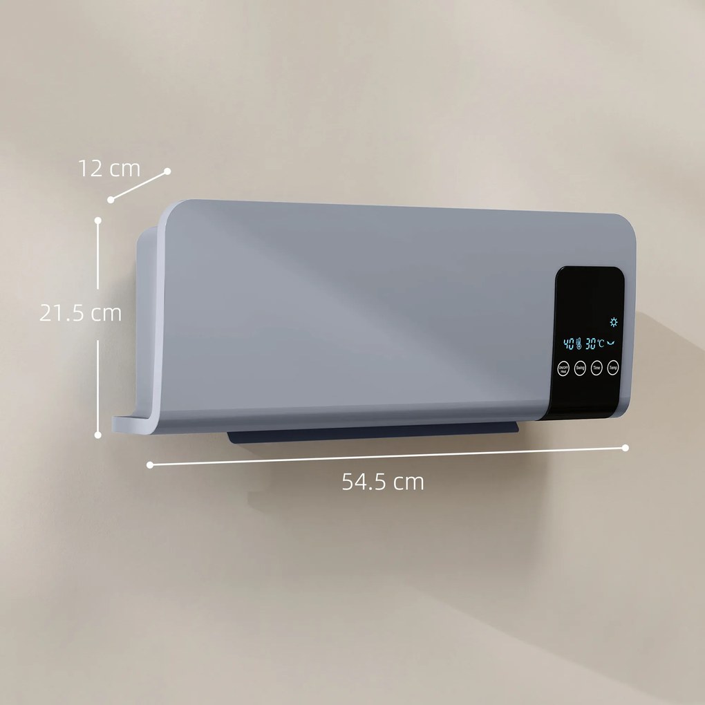 HOMCOM Ventilator Termic de Perete cu Temporizator 12h și 2 Moduri Gri | Aosom Romania