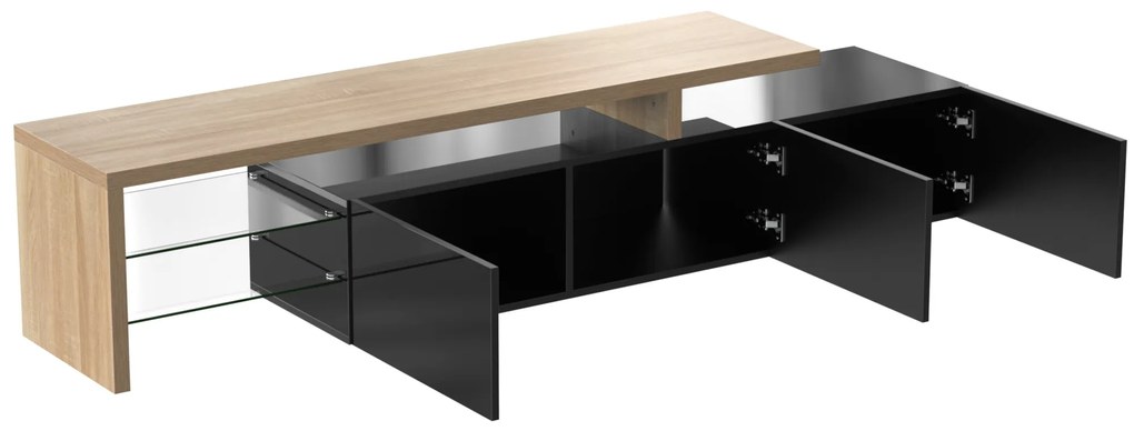 Mobilă TV modernă de design, Negru+Culoare naturală | Aosom Romania