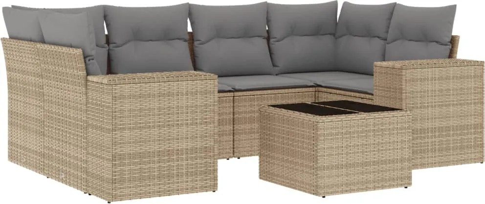 vidaXL Set canapele de grădină, 7 piese, cu perne, bej, poliratan
