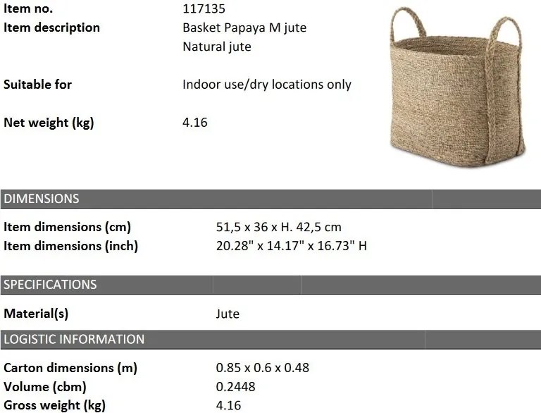 Cos decorativ din iuta, spatiu de depozitare Papaya M