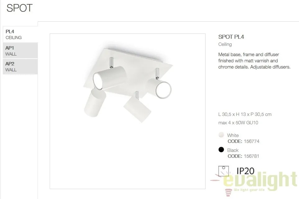 Plafoniera design modern minimalist SPOT PL4 alba 156774