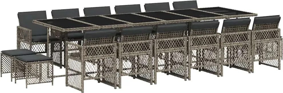 vidaXL Set mobilier de grădină cu perne, 17 piese, gri, poliratan