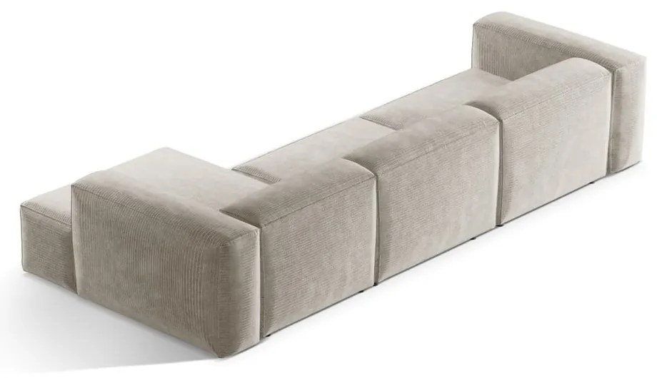 Colțar bej cu tapițerie din catifea reiată (cu colț pe partea dreaptă/cu șezlong) Bergamo – Cosmopolitan Design