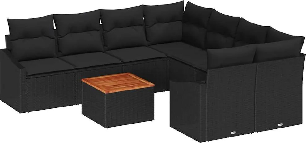 vidaXL Set de canapele pentru grădină 9 pcs Negru poliratan