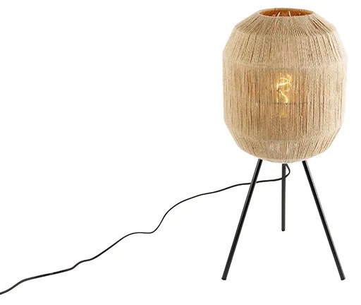 Lampă de masă orientală neagră cu frânghie din iută - Riki