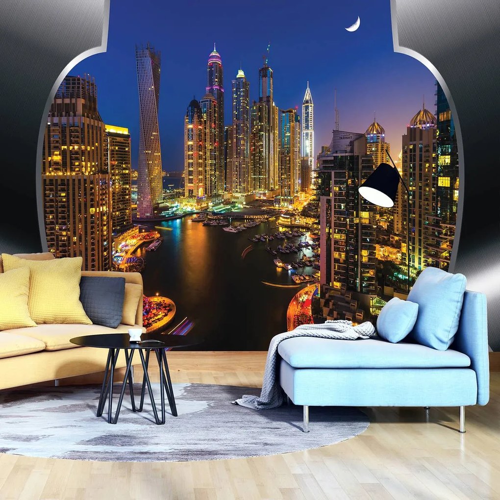 Fototapet - Zgârăienorii din Dubai noaptea (152,5x104 cm)