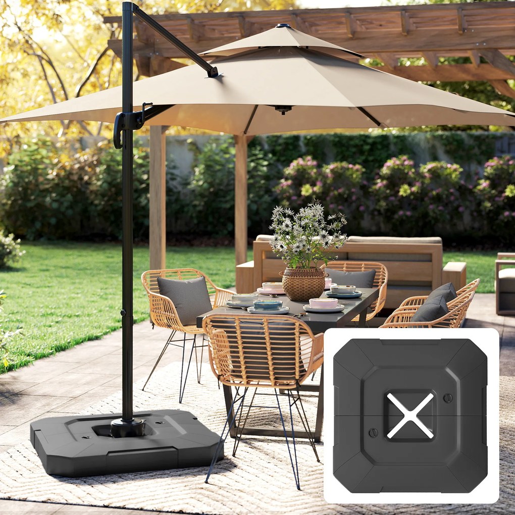 Outsunny Set 2 Greutăți pentru Baza Umbrelei, Bază pentru Umbrelă din HDPE, Reumplibilă cu 80 kg Apă sau 105 kg Amestec Nisip și Apă, 101x101x12 cm, Negru | Aosom Romania