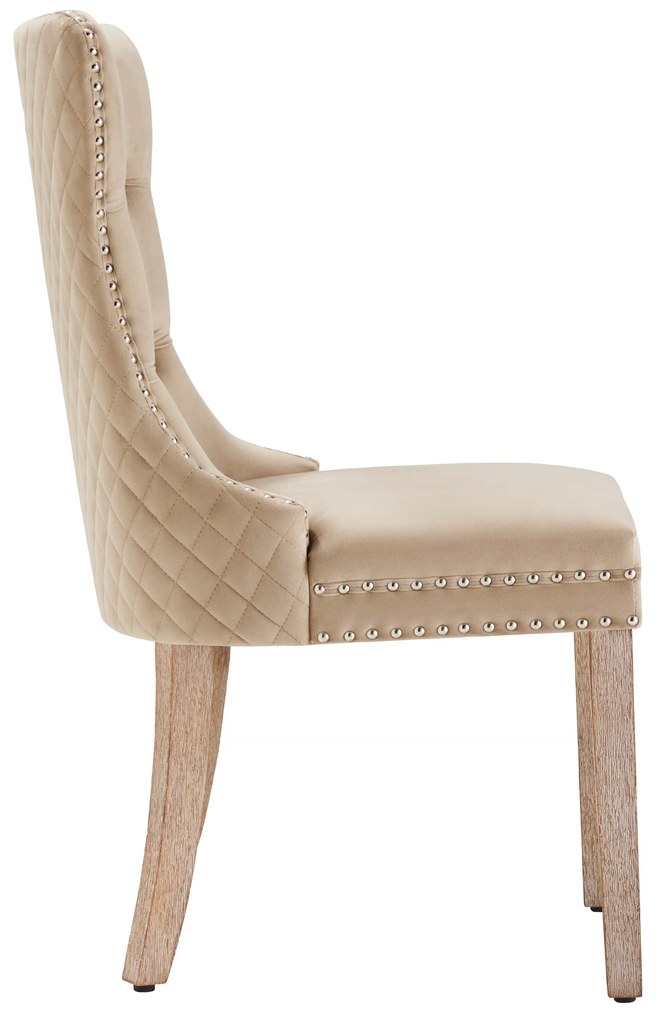 Set de 2 scaune tapițate pentru sufragerie din catifea, design cu cusături și nasturi, 50x46x91 cm, maro deschis