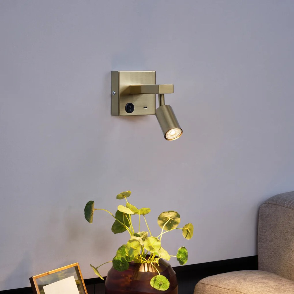 Plafonieră modernă de perete aurie cu USB-C înclinabilă - Rex