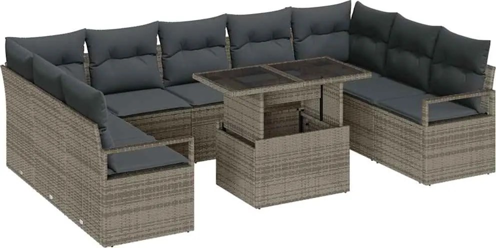 vidaXL Set de canapele pentru grădină 10 pcs Gri Rattan poli
