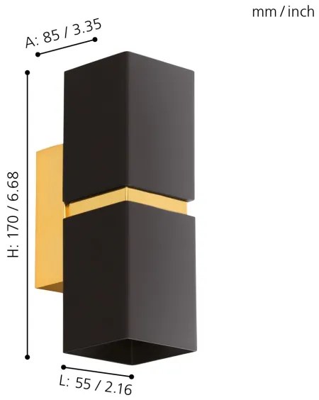 Aplică LED Eglo 64798 PASSA PRO 2xGU10/3,3W/230V 3000K negru/auriu