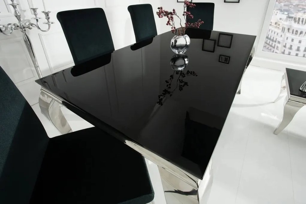 Masa Dining Eleganta, Sticla, Negru, Modern Barock 200cm