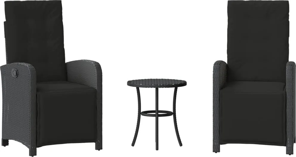 vidaXL Set bistro cu perne, 3 piese, negru, poliratan