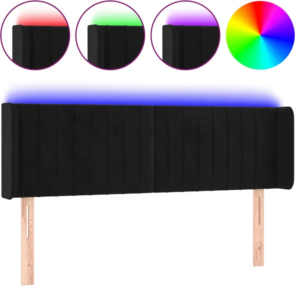 vidaXL Tăblie de pat cu LED, negru, 147x16x78/88 cm, catifea