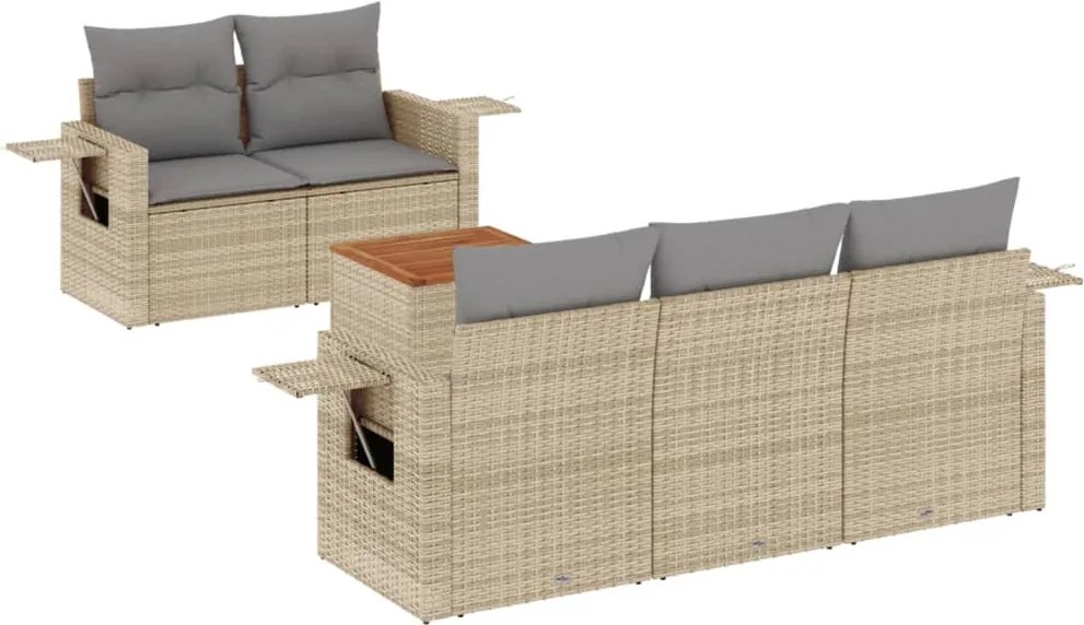 vidaXL Set canapele de grădină, 6 piese, cu perne, bej, poliratan