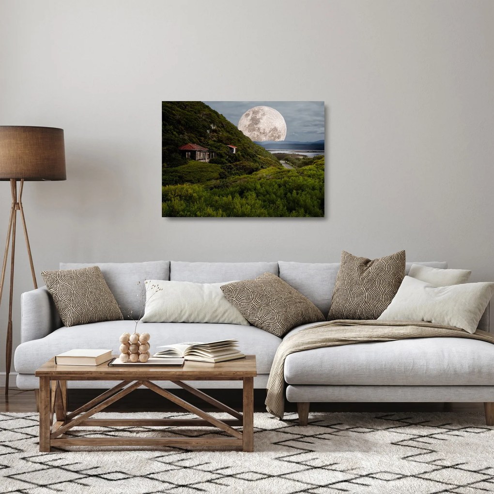 Tablou pe sticlă - peisaj cu luna (70x50 cm)