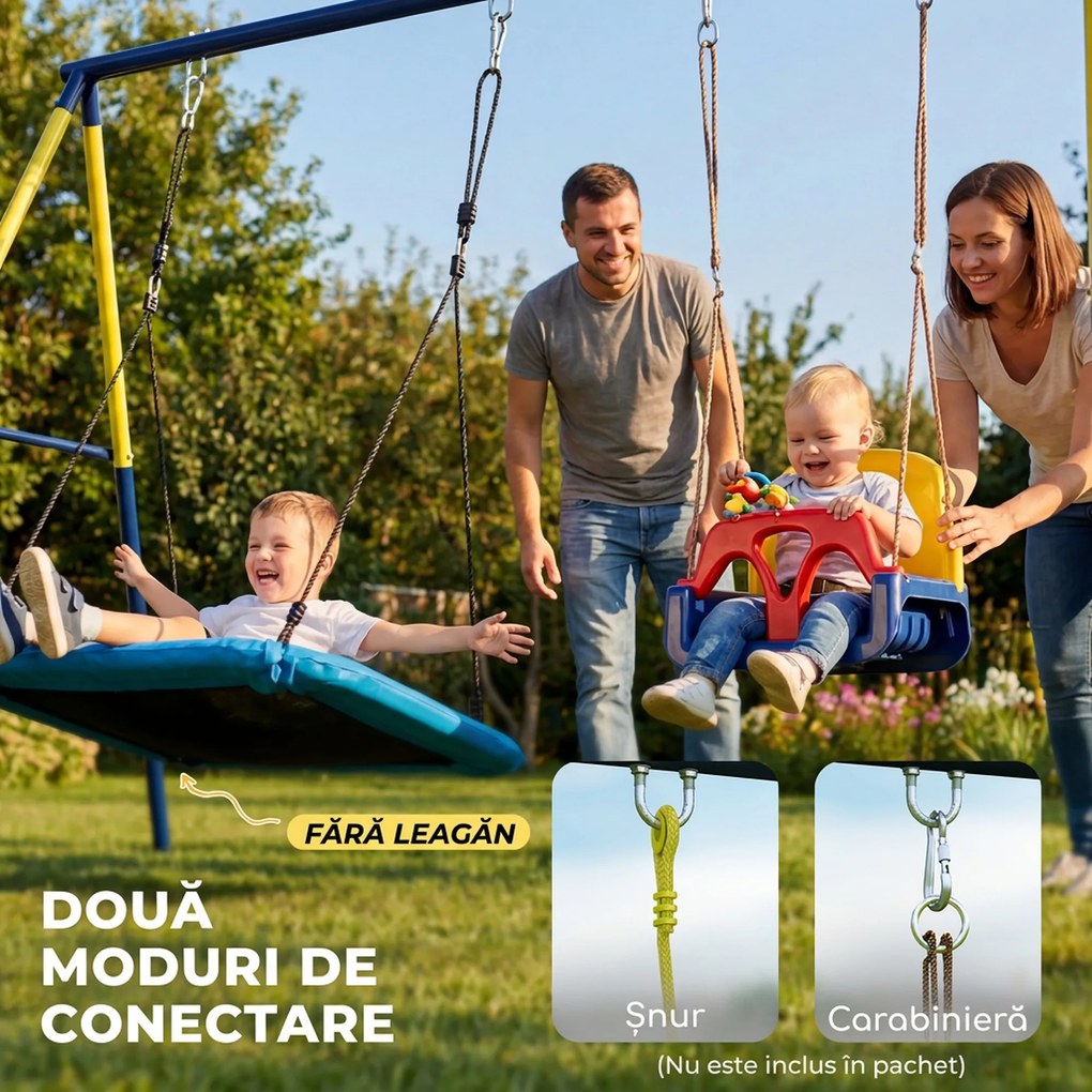 AIYAPLAY Cadru pentru Leagăn de Grădină pentru Copii, Structură din Oțel, Anti-UV, Impermeabil, Suportă 150 kg, cu 4 Cârlige pentru Leagăn Tip Cuib, Leagăn în U, Scară, 260x160x178 cm, Albastru | Aosom Romania