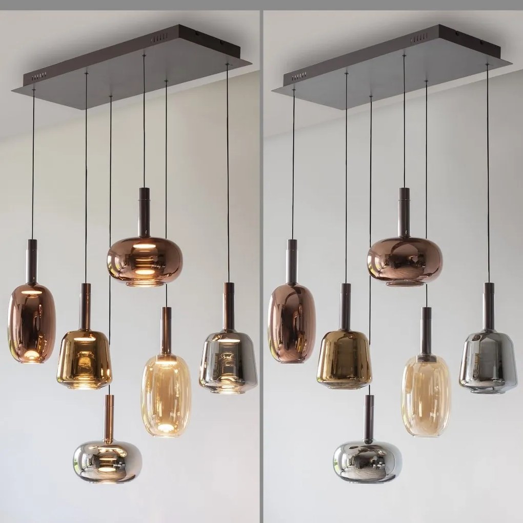 Lustra cu 6 pendule LED, inaltime reglabila, sticla, multicolor, IRIDES