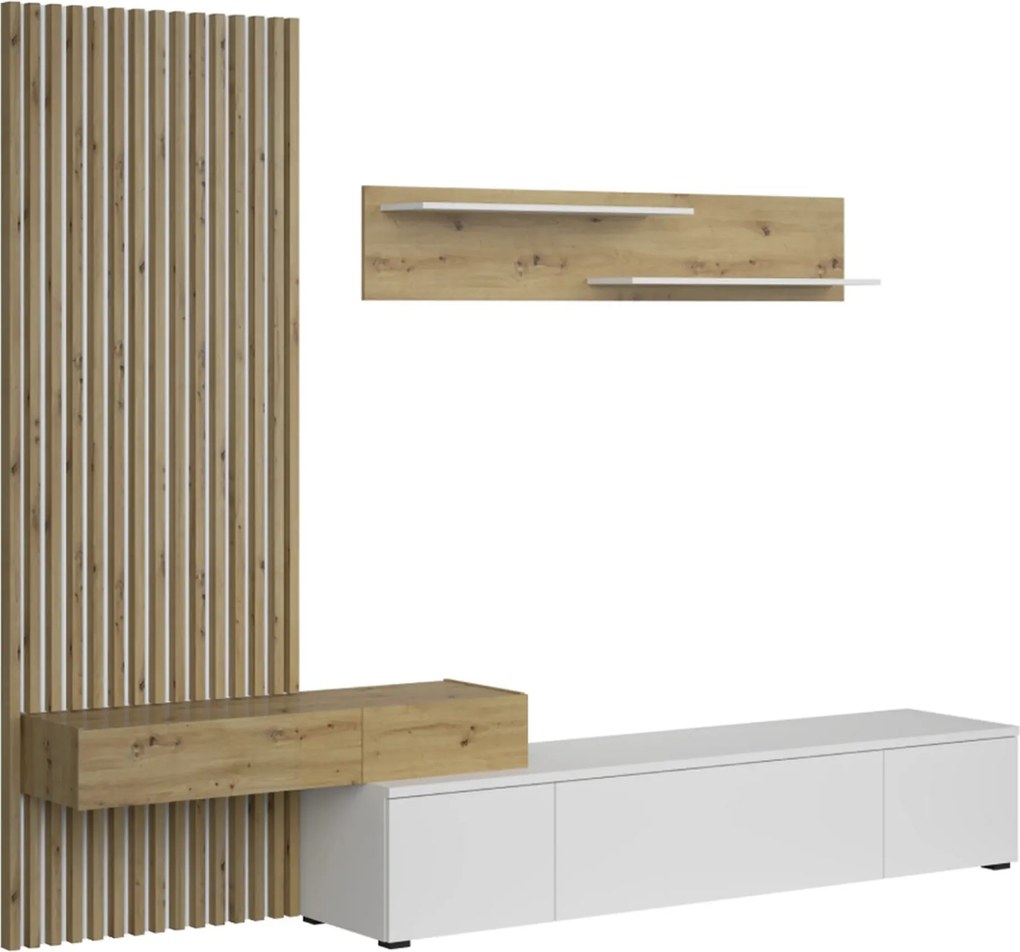 Mobilier living REBEKA, stejar artisan/alb, PAL melaminat, 4 piese, 25