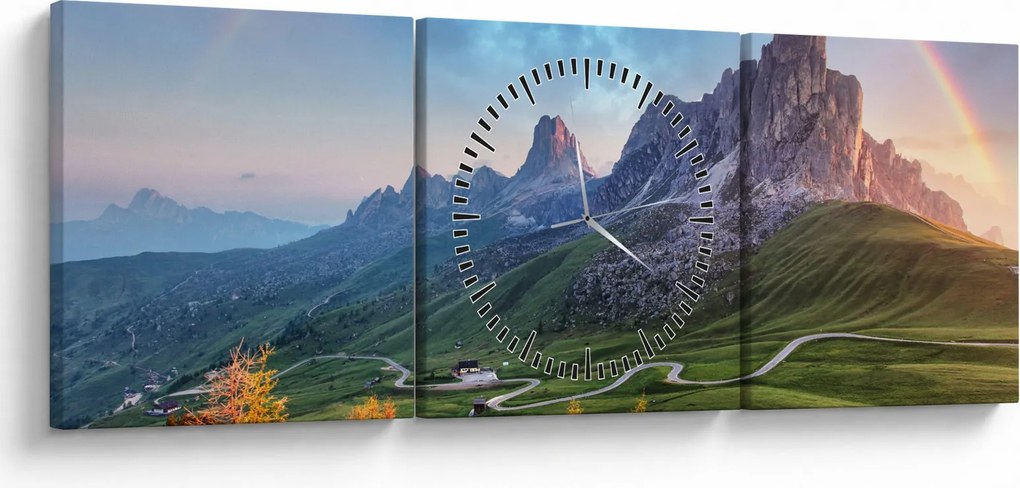 Tablou cu curcupeu deasupra stâncilor (cu ceas) (90x30 cm)