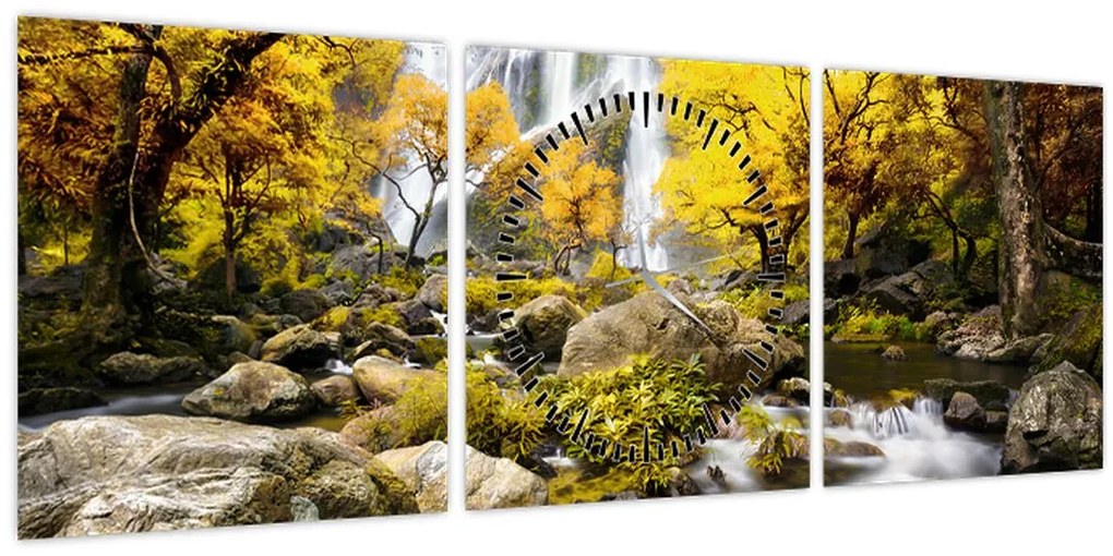 Tablou - Cascade în peisaj de toamnă, galben (cu ceas) (90x30 cm)
