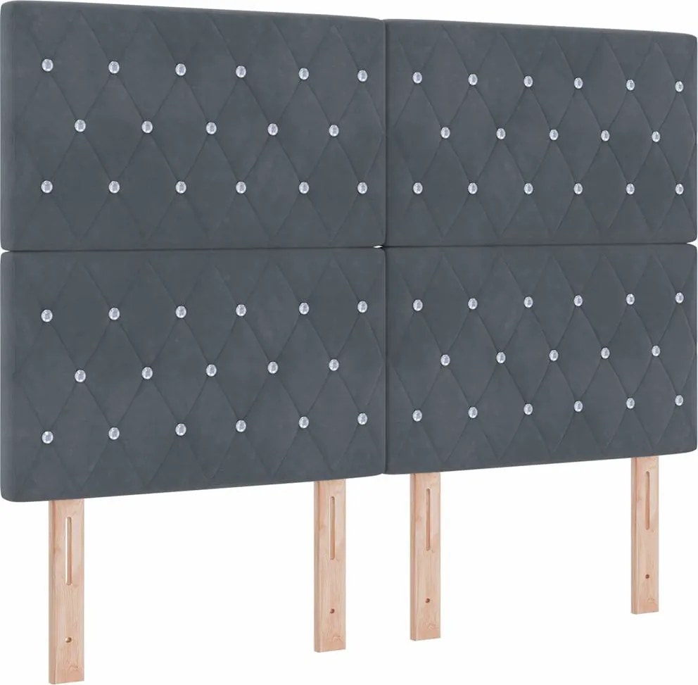 vidaXL Tăblie LED cu benzi LED cu headboard Gri închis 144 cm Catifea