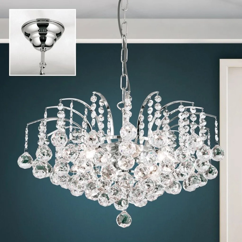 Candelabru cristal Asfour design lux KRISTALL KLASSISCH 6L chrome plated/clear crystal