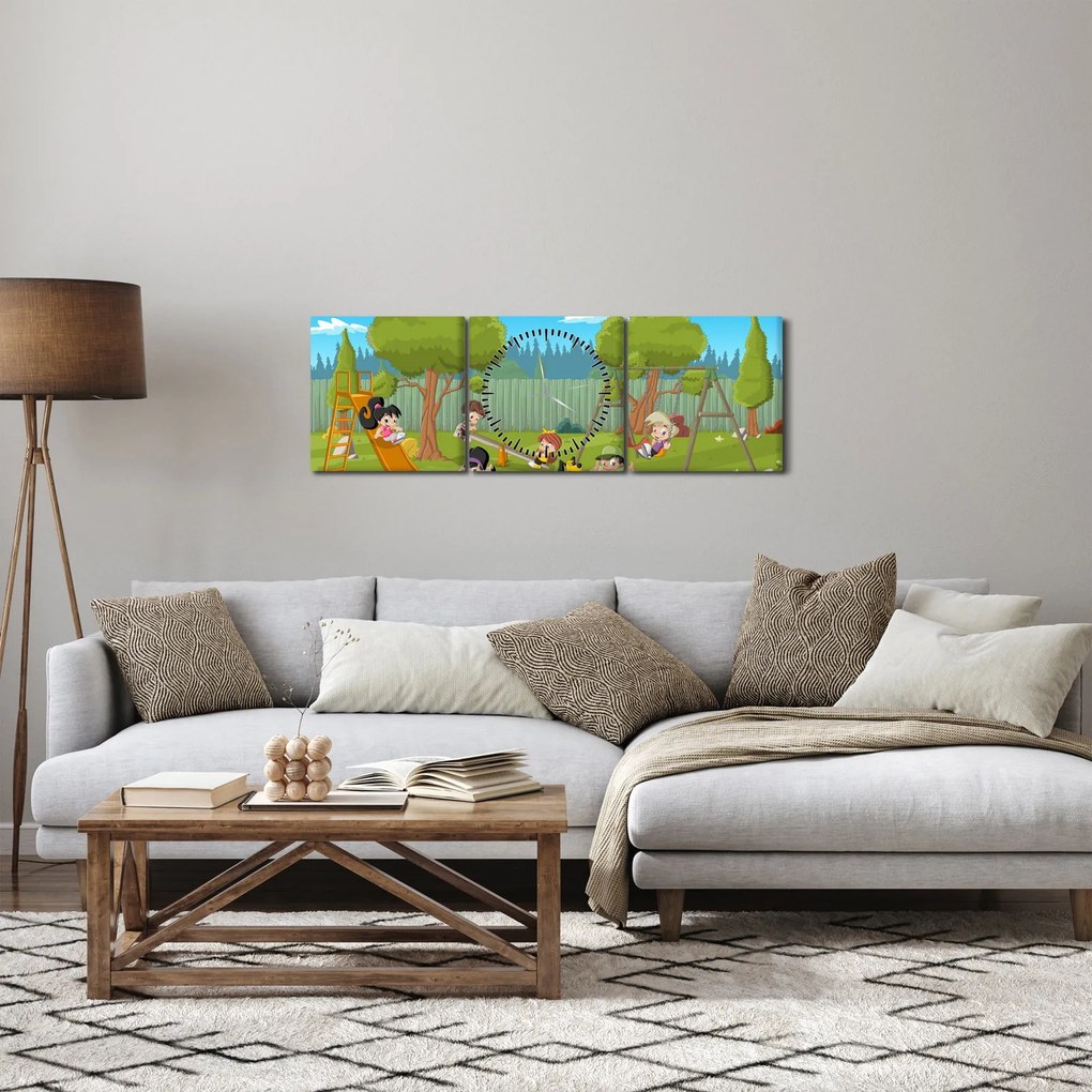 Tablou - Copii la locul de joacă (cu ceas) (90x30 cm)